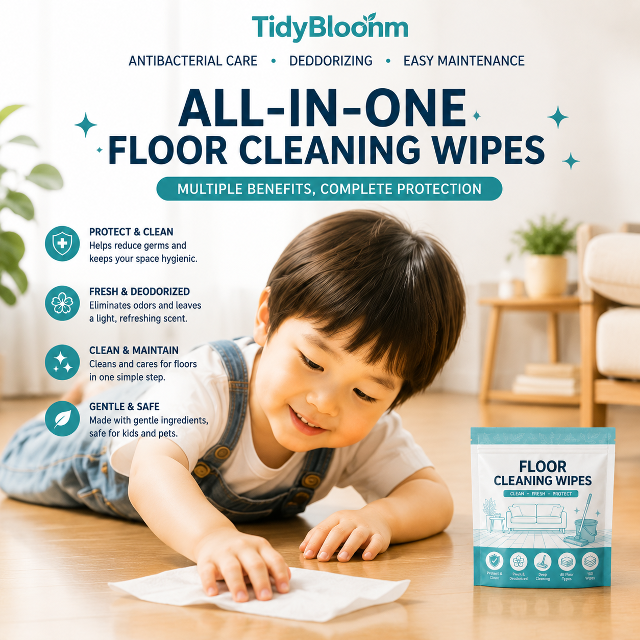 TidyBloomm® Multi-Surface Antibacterial Cleaner for Hardwood, Tile & Laminate